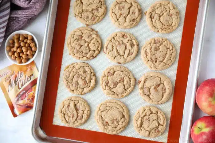 Caramel Apple Cider Cookies made with apple cider drink mix and caramel bits.