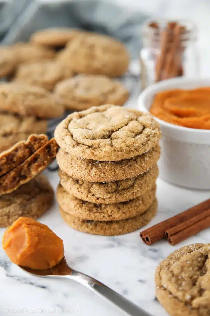 Stack of pumpkin gingersnap cookies.