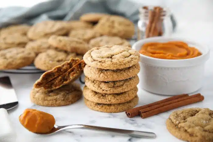 Stack of pumpkin gingersnap cookies.