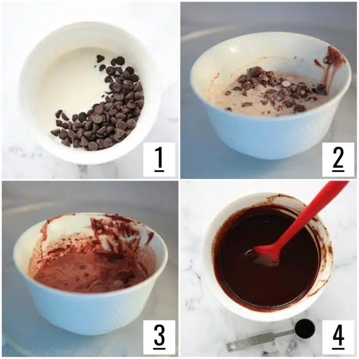 Steps to make ganache for whipped chocolate filling.
