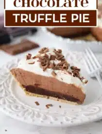 Labeled image of chocolate truffle pie for Pinterest.