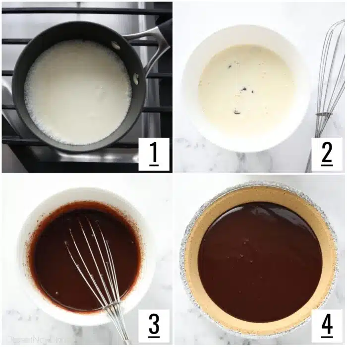 Steps to make truffle filling for the bottom of the pie.