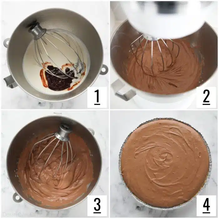 Steps to make whipped chocolate filling for the middle of the pie.