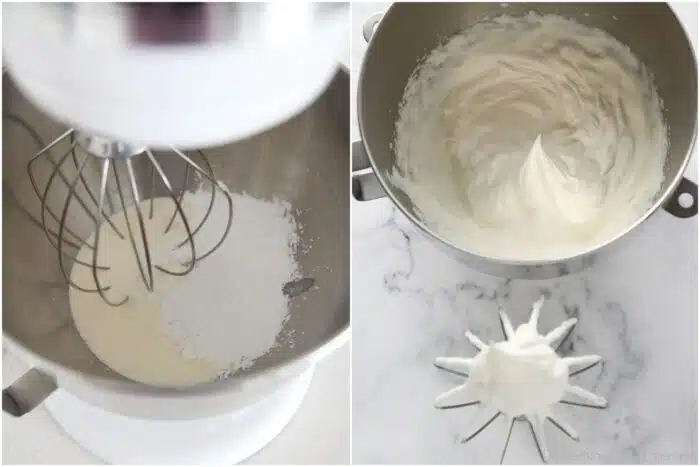 Steps to make whipped cream for the top of the pie.