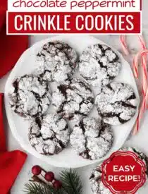 Labeled image of chocolate peppermint crinkle cookies for Pinterest.