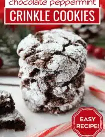 Labeled image of chocolate peppermint crinkle cookies for Pinterest.