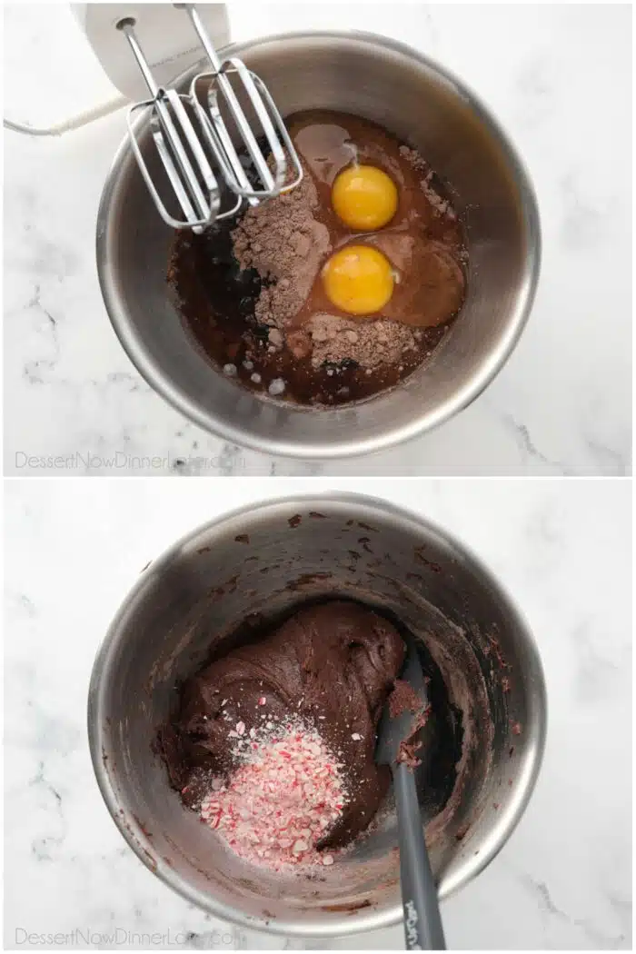 Steps to make chocolate peppermint crinkle cookies with cake mix.