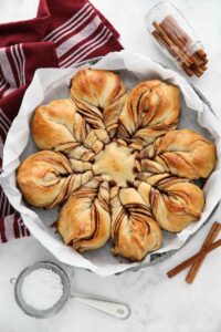 Cinnamon Star Bread made with Rhodes rolls in a basket.