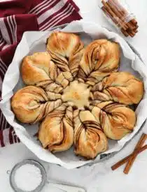 Cinnamon Star Bread made with Rhodes rolls in a basket.