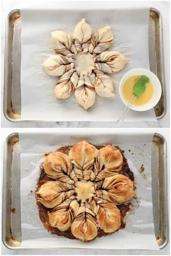 Before and after baking cinnamon star bread.