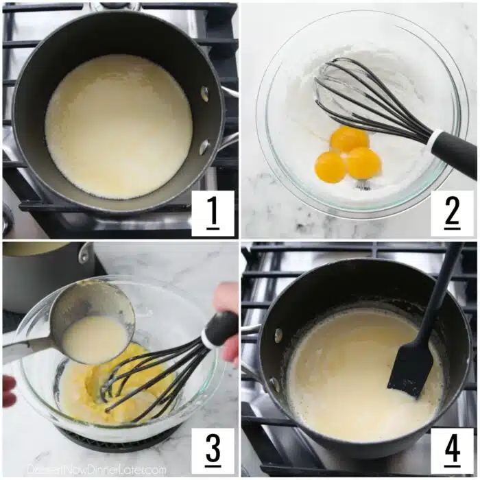 Steps to make eggnog pastry cream.