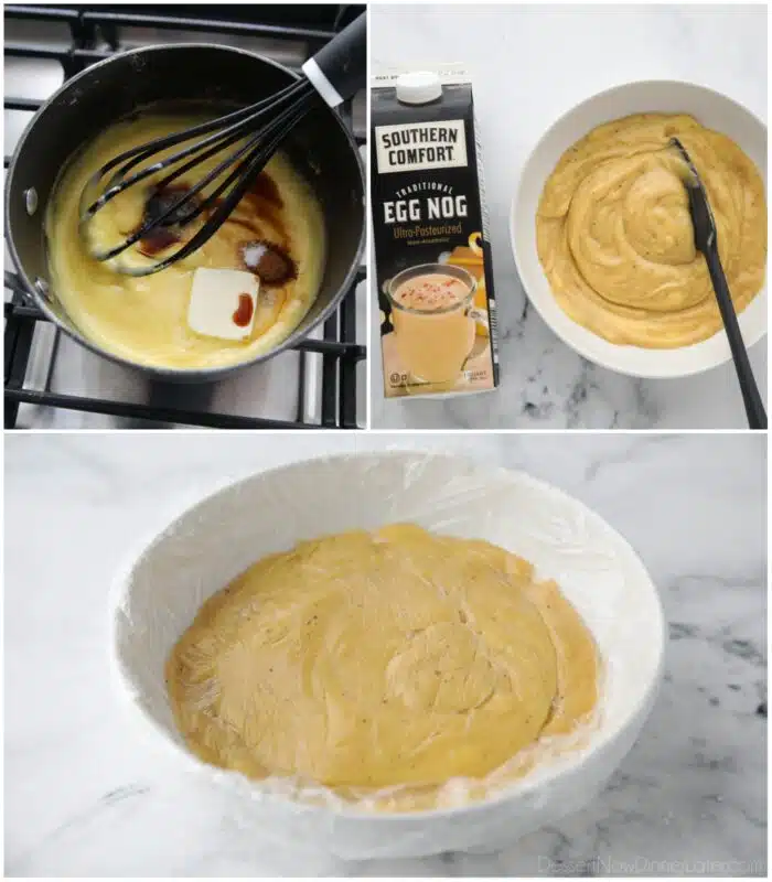 Finishing steps to make eggnog pastry cream.