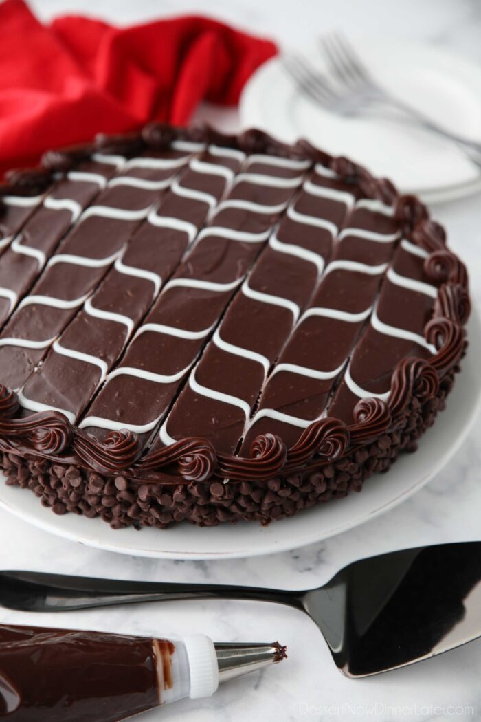 Copycat Olive Garden Black Tie Mousse Cake on a plate.