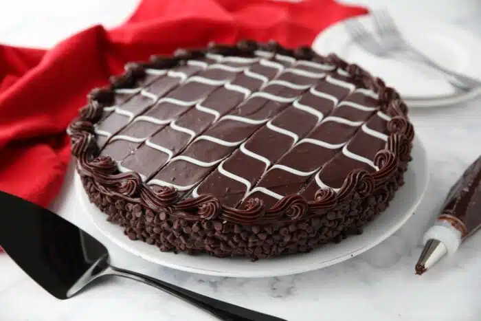 Copycat Olive Garden Black Tie Mousse Cake on a plate.