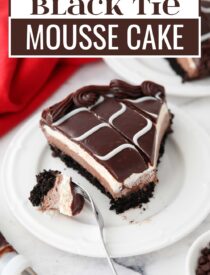 Labeled image of Copycat Olive Garden Black Tie Mousse Cake for Pinterest.