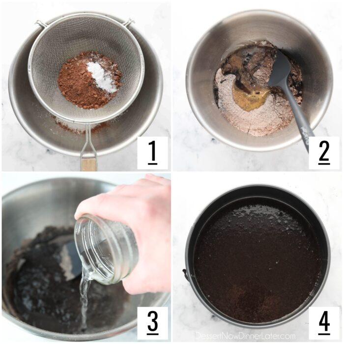 Steps to make chocolate cake.
