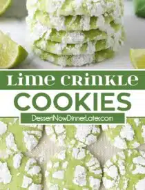 Pinterest collage of Lime Crinkle Cookies with two images and text in the center.
