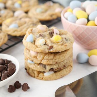 Stack of Cadbury egg cookies for Easter.