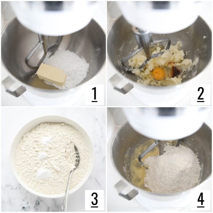 Steps to make sugar cookie dough.
