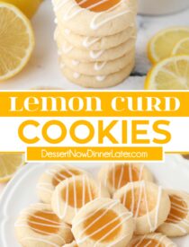 Pinterest collage of Lemon Curd Cookies with with two images and text in the center.