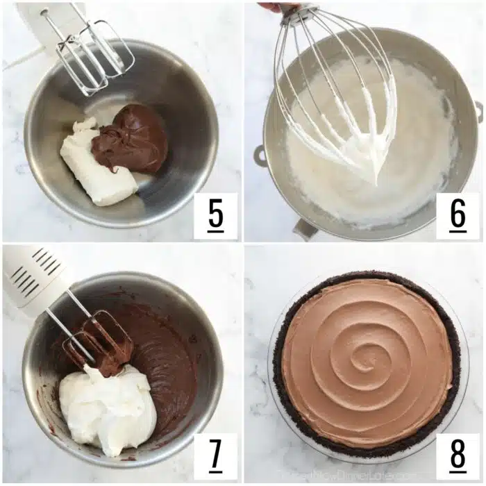 Steps to make no bake Nutella cheesecake filling.