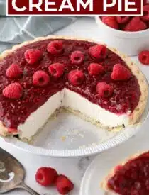 Labeled image of Raspberry Cream Pie for Pinterest.