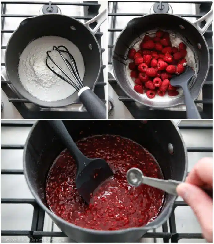 Steps to make raspberry pie filling for the topping.