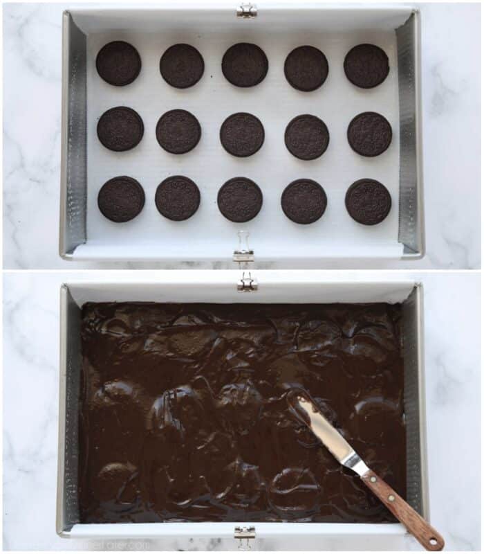 Steps to make Oreo brownies.