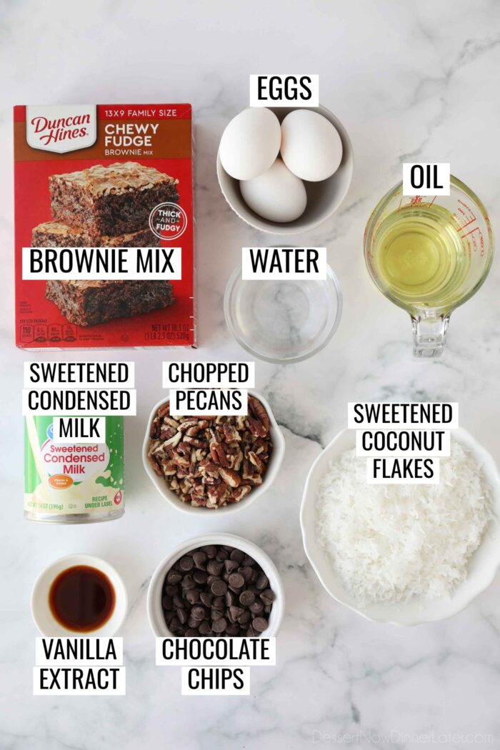 Labeled ingredients to make German Chocolate Bars.