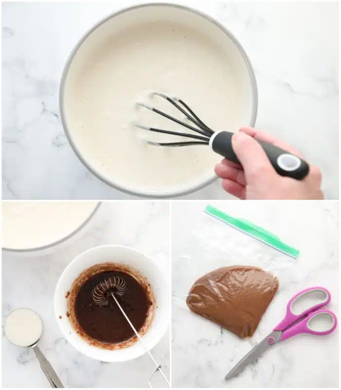 Steps to make cinnamon roll pancakes with pancake mix.