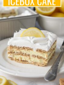 Labeled image of Lemon Icebox Cake for Pinterest.
