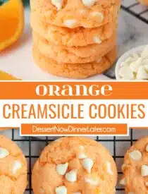 Pinterest collage of Orange Creamsicle Cookies with two images and text in the center.