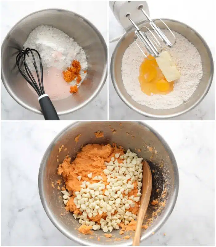 Recipe steps to make orange cake mix cookies.