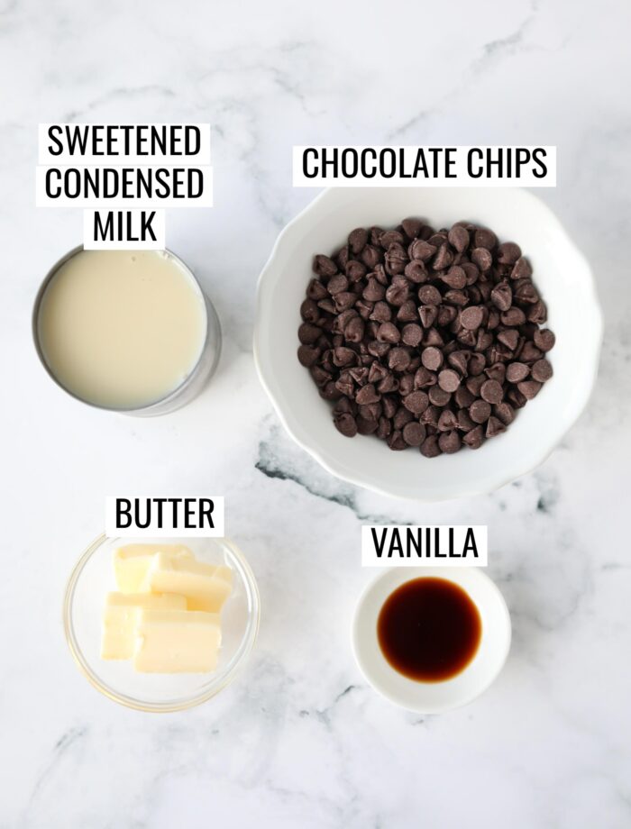 Ingredients to make hot fudge sauce.
