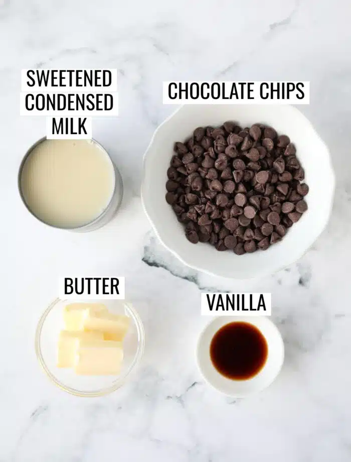 Ingredients to make hot fudge sauce.