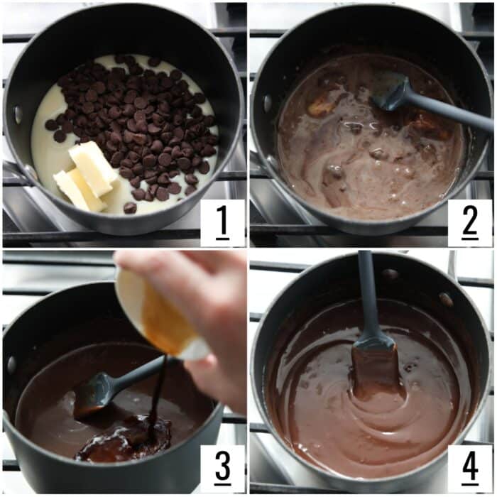 Steps to make hot fudge recipe.