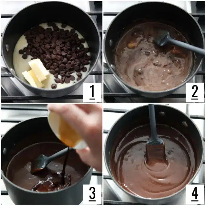 Steps to make hot fudge recipe.