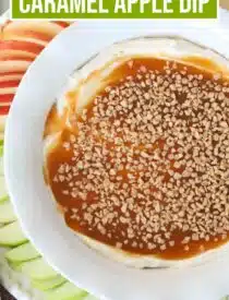 Labeled image of Cream Cheese Caramel Apple Dip for Pinterest.