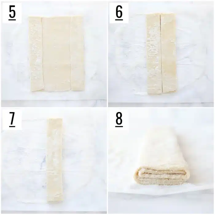 Folding the sugared puff pastry dough.