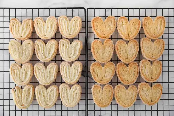 Side-by-side comparison of palmiers baked straight (without flipping) and palmier cookies that were flipped halfway through baking.