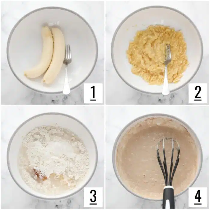 Steps to make banana pancakes recipe with a pancake mix.
