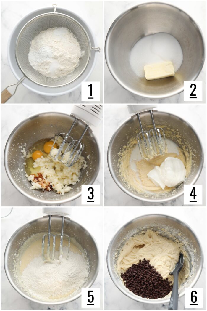 Steps to make cake batter.