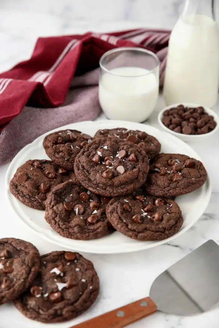 Plate of double chocolate cookies.