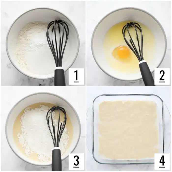 Steps to make vanilla cake batter from scratch.