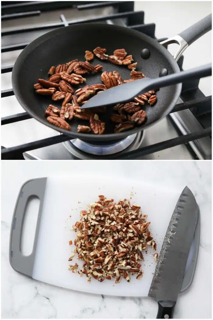 Toasting pecans in a skillet.