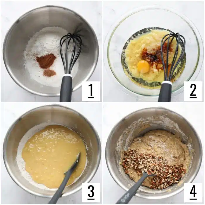 Steps to make hummingbird cupcakes with bananas, pineapple, pecans, and spices.