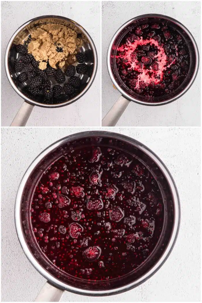 Steps to make blackberry topping.
