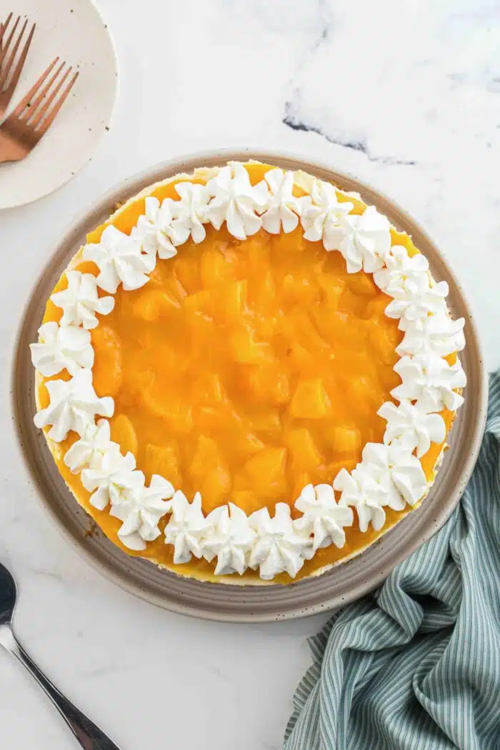 Top view of finished easy peach dessert recipe.