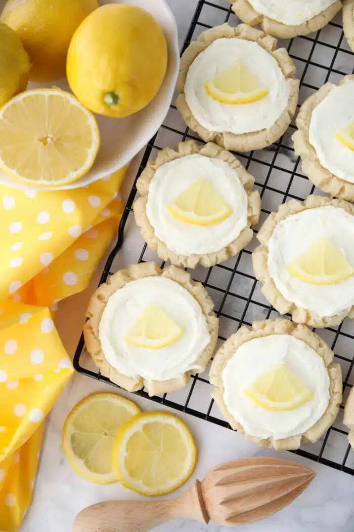 Top view of frosted lemon sugar cookies.
