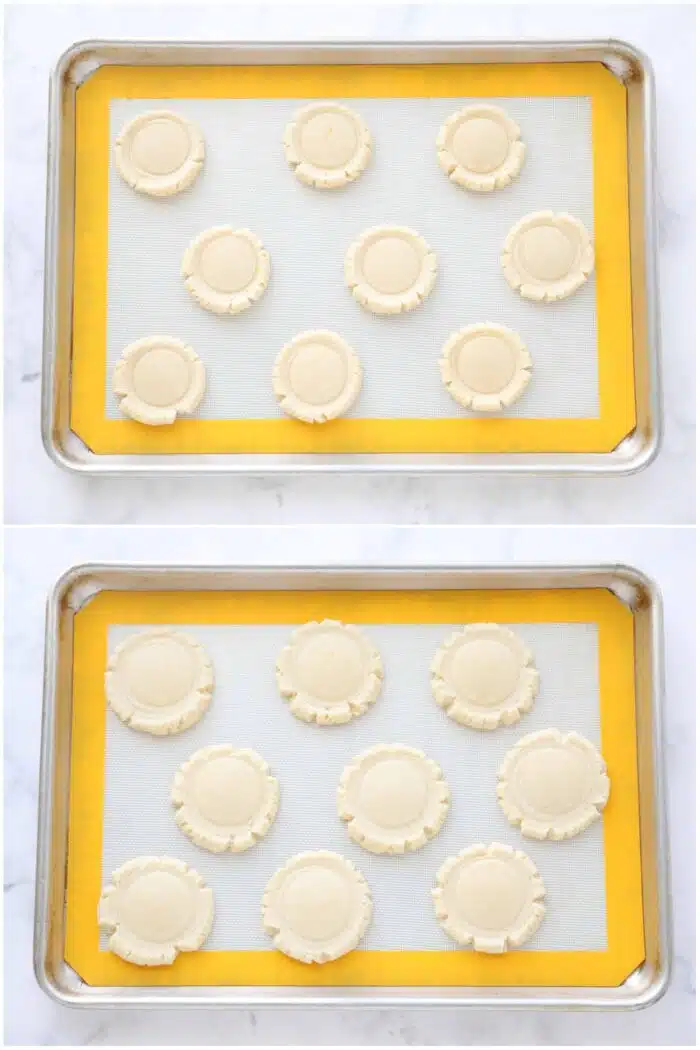 Before and after baking lemon sugar cookies.